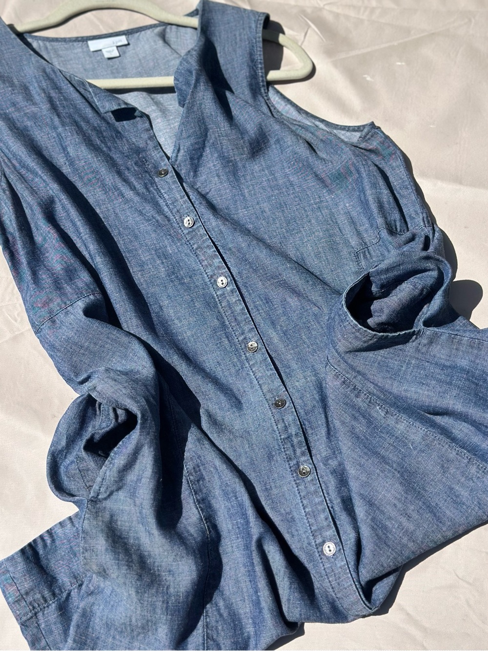 J Jill Pockets Denim Linen/Lyocell Sleeveless Dress L